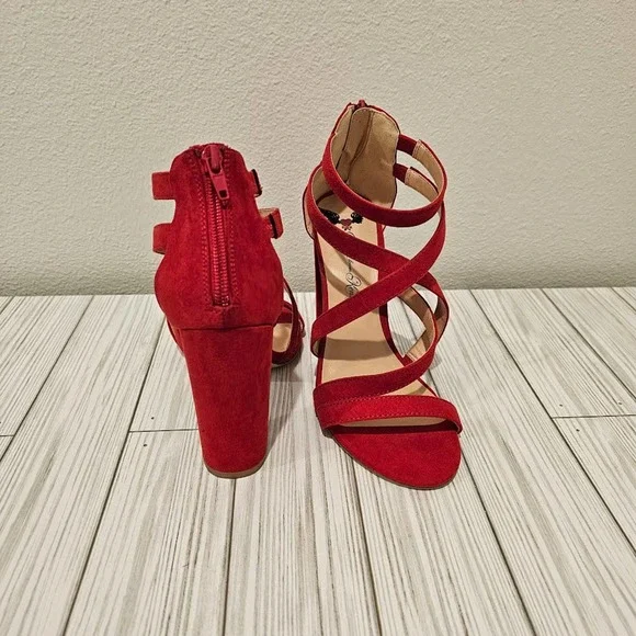Penny Loves Kenny Bright Red Strappy Heels- Women's 7.5 - Picture 3 of 5